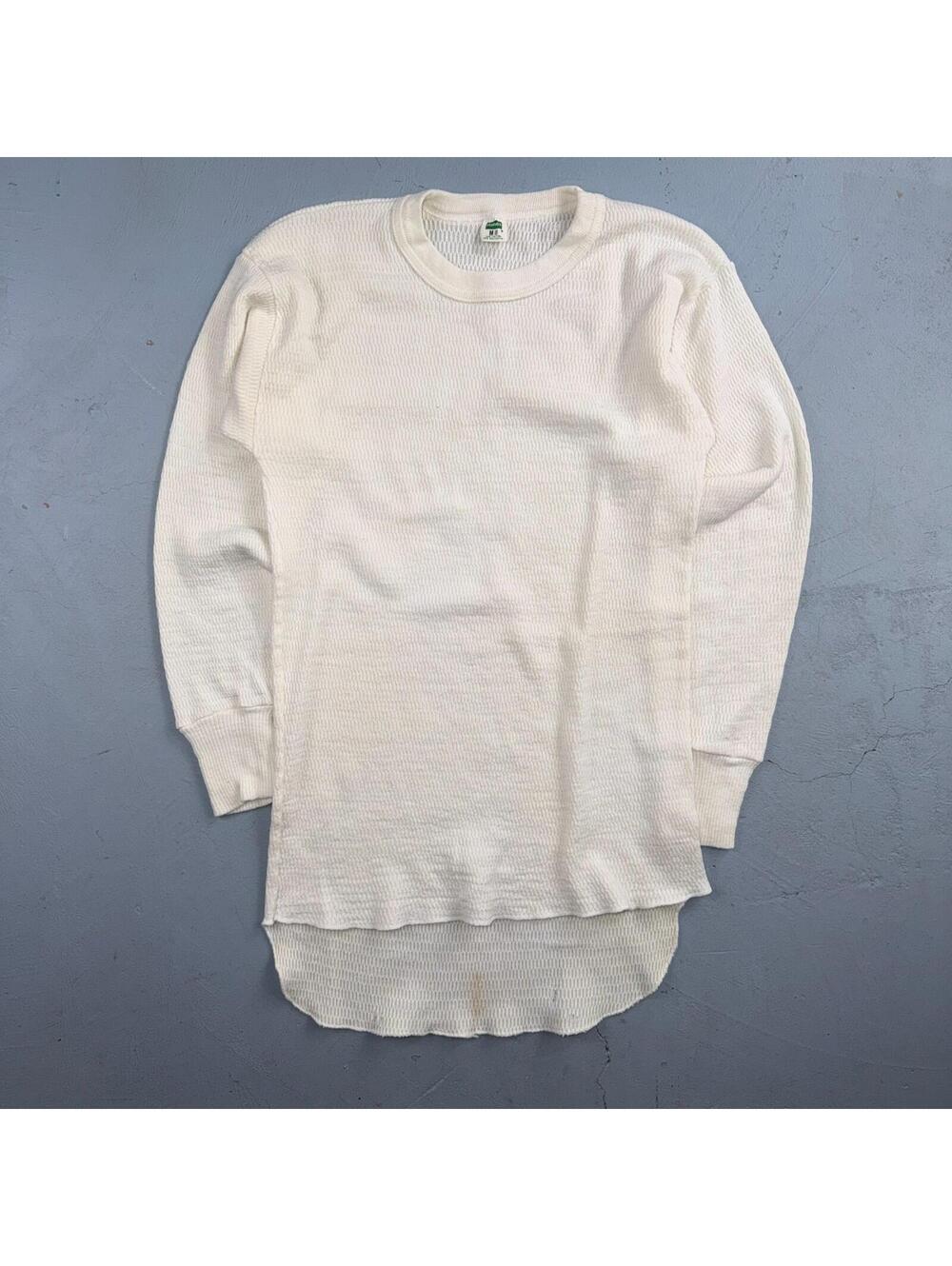 Vintage Hanes Green Tag Waffle Knit Thermal Shirt 70s M Long White 1970s White
